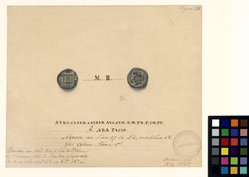 Pièce de monnaie du règne de Néron ; Thermes des Châteliers de Frémur