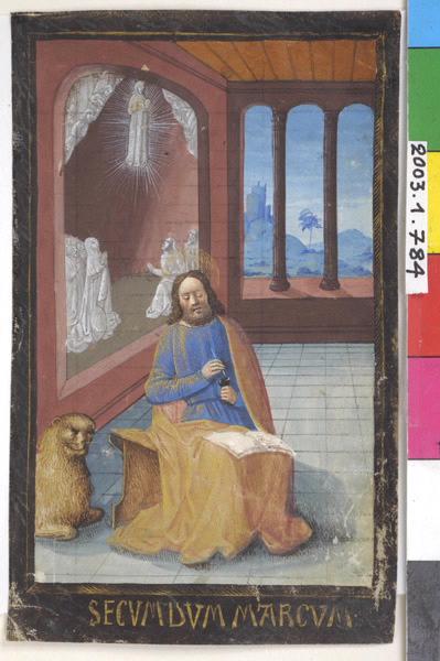 Saint Marc rédigeant son Evangile (Miniature provenant d'un manuscrit enluminé)