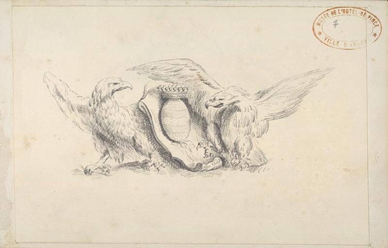 Deux aigles entourent des armoiries