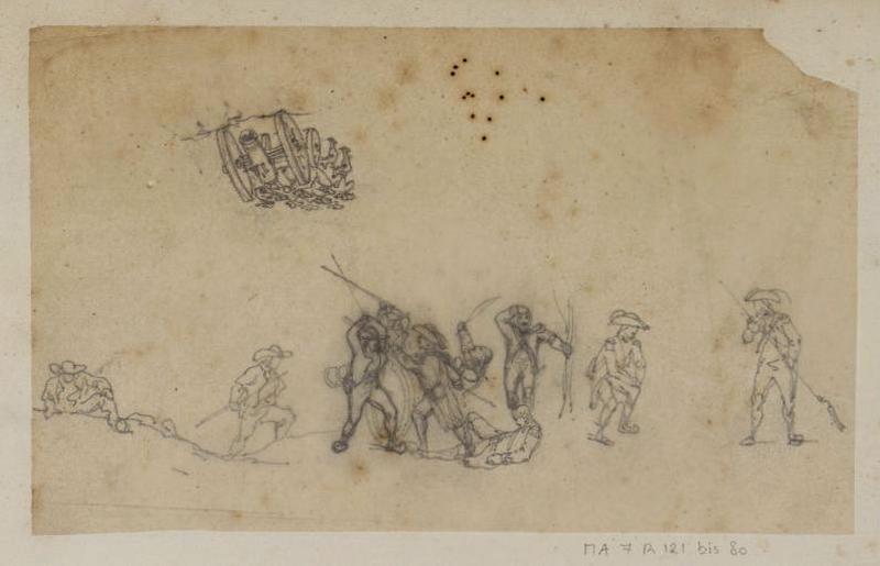 Plusieurs croquis de soldats se battant