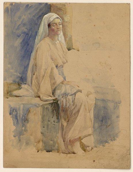 Une femme et un bébé sur ses genoux ; Projet de vitrail ; Verso, projet de vitrail, Jeanne d'arc