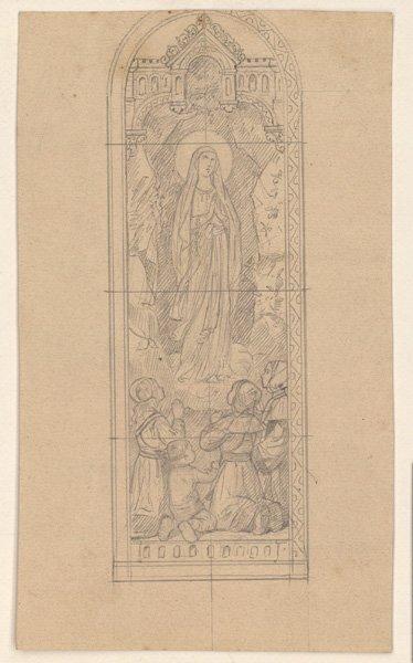 Enfants priant la Vierge ; Projet de vitrail