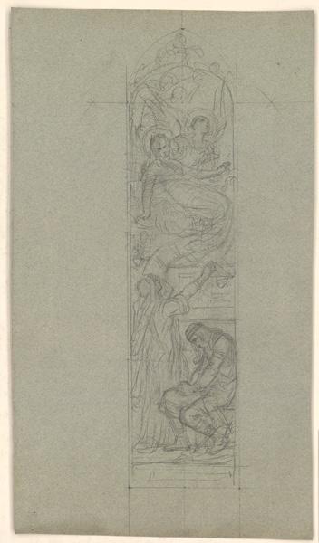 Une femme supplie une sainte ; Projet de vitrail ; Verso ; Etude d'une tête d'homme