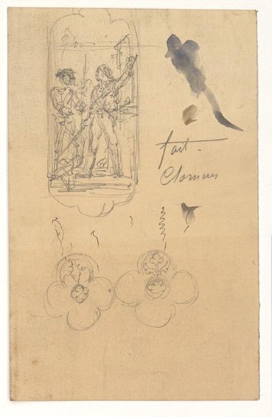 Des hommes armés ; Projet de vitrail ; Fleurs