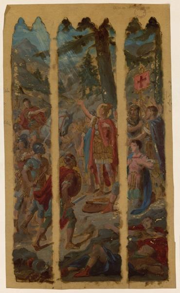 Un saint guide des chrétiens face à une armée ; Projet de vitrail