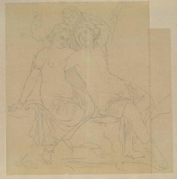 Etude d'après une fresque pompéienne ; Femme et homme assis
