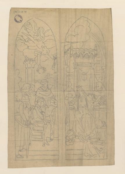 Homme devant une reine ; Projet de vitrail