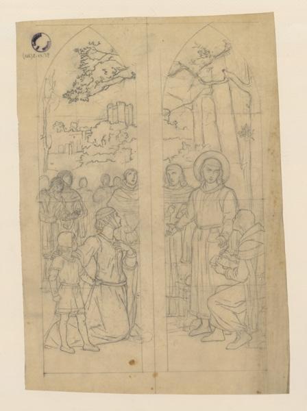 Femme devant un saint ; Projet de vitrail