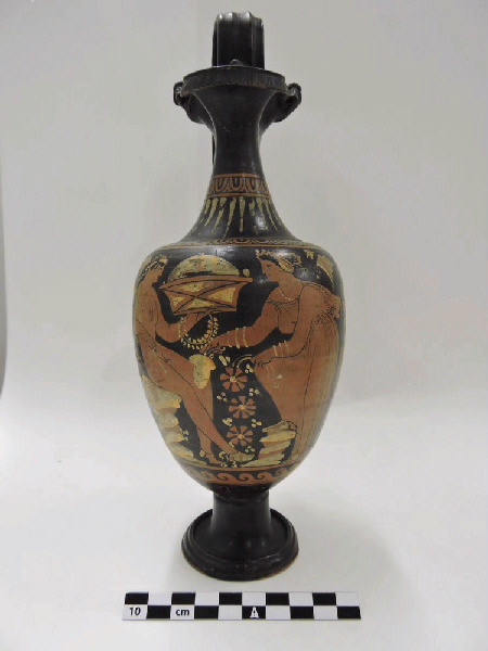Oenochoé à la scène d'offrande entre un satyre et une femme ; Scène bachique