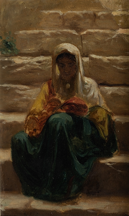 Escalier de la fontaine de la Vierge à Siloë ; Femme assise devant un escalier (Ancien titre) ; Fontaine de la Vierge à Siloë (Ancien titre)