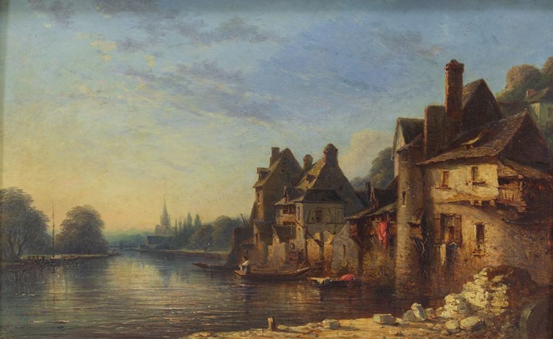 Rive droite de la Mayenne à Laval, vue prise du Pont-Vieux vers le sud (Titre) ; Laval : rive droite de la Mayenne et vue d'Avesnières (Autre titre)