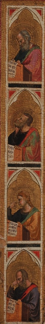 Les Évangélistes ; Panneau de retable aux quatre évangélistes (Saint Jean, Saint Marc, Saint Matthieu et Saint Luc)