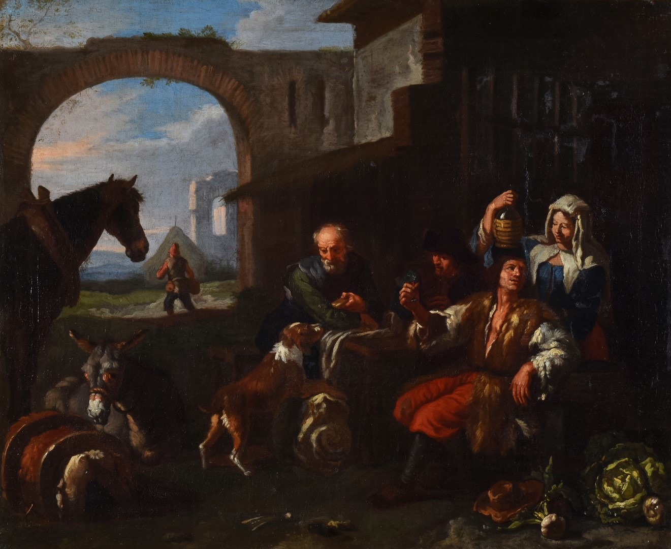 Halte devant une auberge ; Halte de paysans à la porte d'une auberge ; Halte de paysans à la porte d'une hôtellerie (Inventaire)