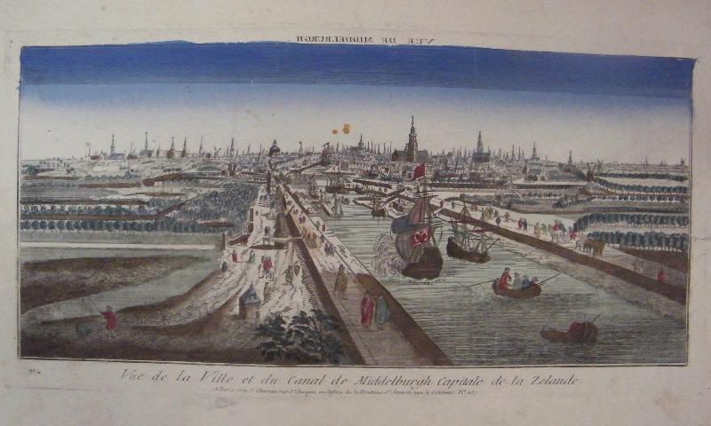 Vue de la ville et du canal de Middelburgh capitale de la Zelande