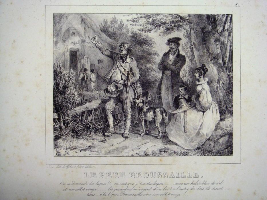 Le Père Broussaille On m'demande du lapin!!...on veut que j'tue du lapin.......avec un habit bleu de ciel et un collet rouge.......les gueurdins m'voyent d'un bout a l'autre du bois ils disent.....tiens....v'la l'père Broussaille avec son collet rouge!
