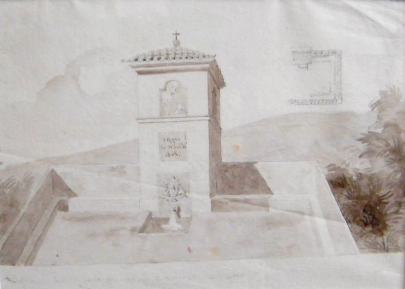 Fontaine hors la porte qui conduit à Modène, Reggio (Fontaine hors la porte qui conduit à Modène, Reggio au verso: croquis d'une loggia de villa à la mine de plomb)