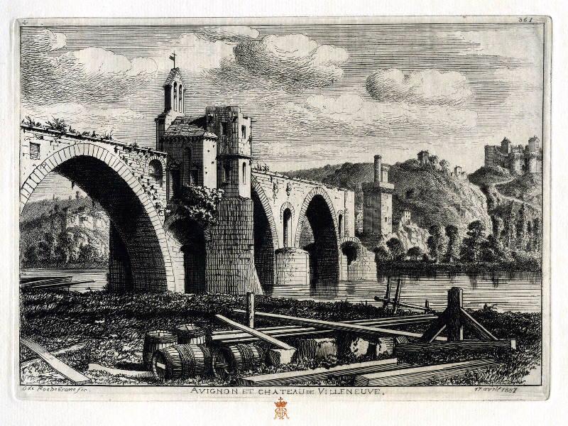 Estampe (n°361) : Avignon et château de Villeneuve