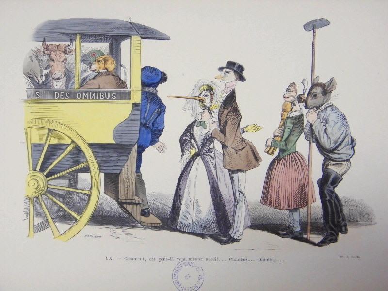 Les métamorphoses du jour (planche 60) : Comment, ces gens-là vont monter aussi! ... Omnibus... Omnibus ...