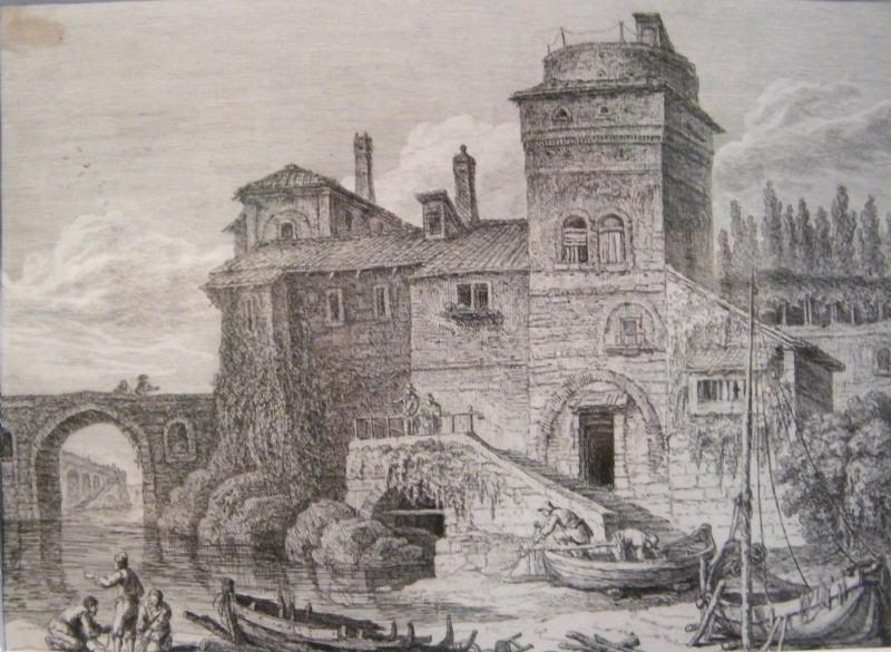 Vue d'une ville avec un pont et des barques