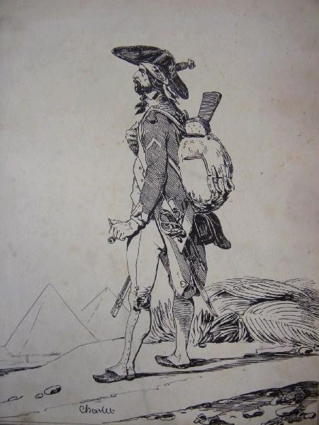 Soldat napoléonien devant les pyramides