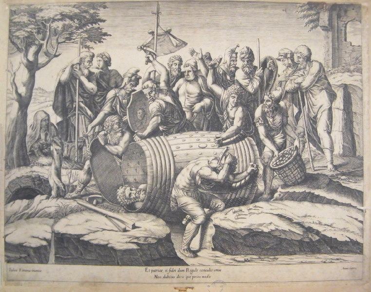 Régulus enfermé par les Carthaginois (dans un tonneau percé de clous)