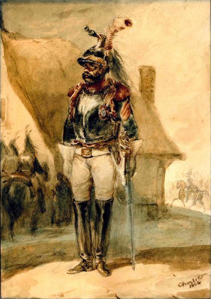 Portrait en pied d'un Dragon de l'armée impériale