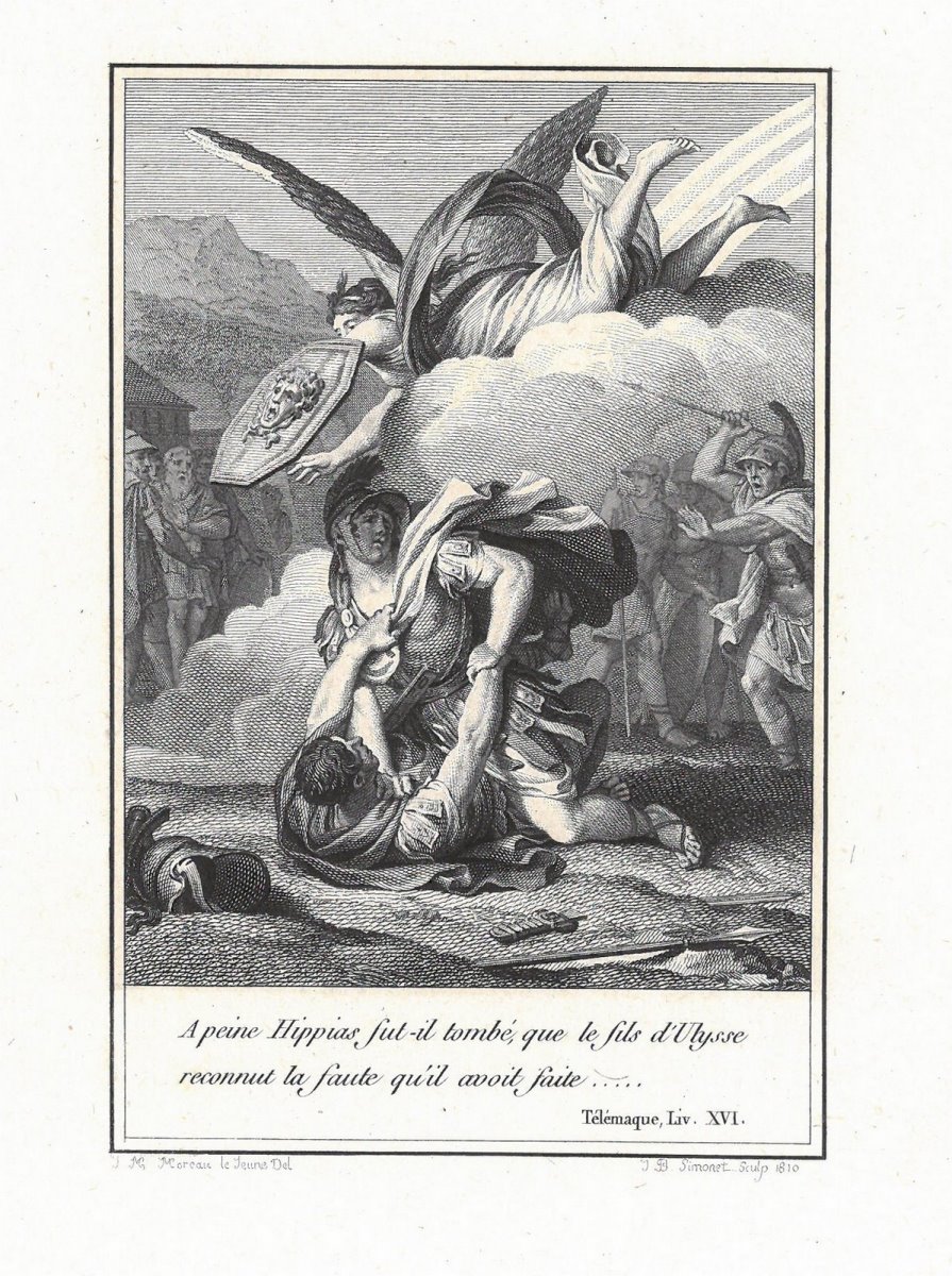 A peine Hippias fut-il tombé, que le fils d'Ulysse reconnut la faute qu'il avait faite...