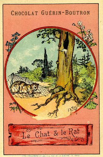 Le Chat et Le Rat, VIII, 22 (Le texte de la fable est reproduit au revers)