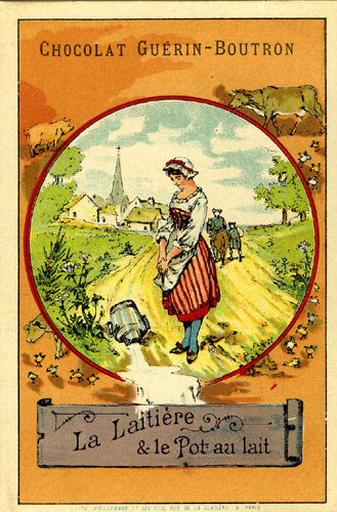 La Laitière et le Pot au Lait, VII, 9 (Le texte de la fable est reproduit au revers)