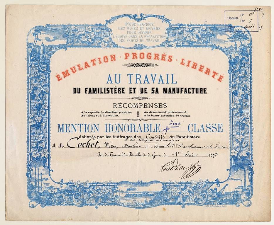 Diplôme de la fête du travail décerné à Victor Cochet, mouleur