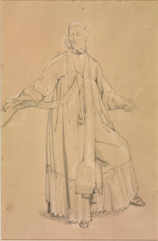 Prêtre en surplis, debout, présentant le côté droit de son étole