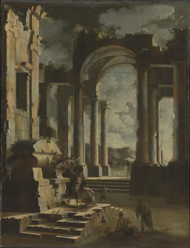 Paysage de ruines avec le sacrifice d'Abraham (Titre d'usage)