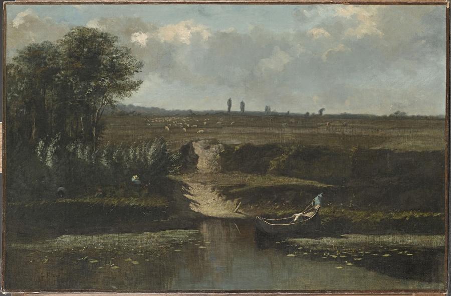 Bord de rivière avec barque (Titre d'usage)