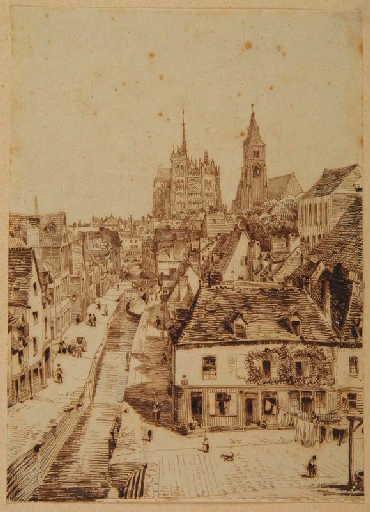 Amiens : centre-ville avec la rue Haute des Tanneurs, la cathédrale et l'église Saint-Germain-l'Ecossais ; Amiens : place Maubert et rue Basse des Tanneurs