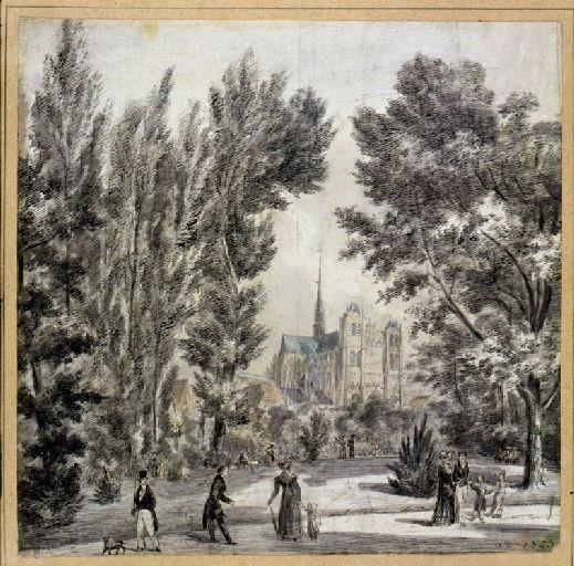 Amiens : cathédrale, depuis le Jardin des plantes ; Amiens : Jardin des plantes, 1823