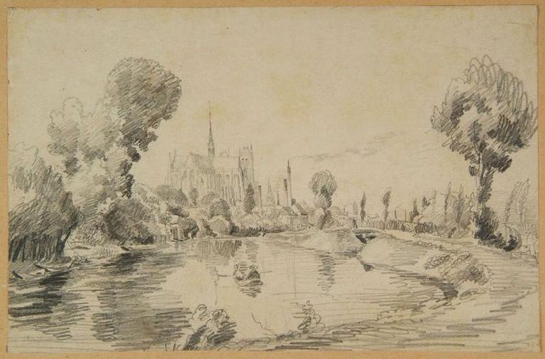 Amiens : cathédrale depuis les bords de la Somme et les Hortillonnages ; Amiens : la Somme