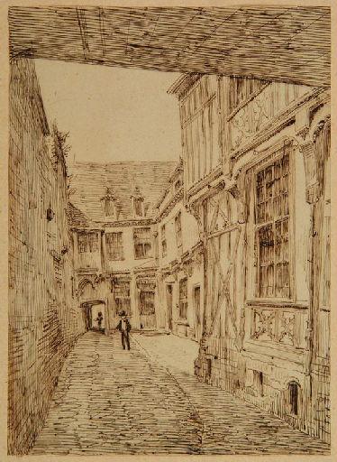 Amiens : la cour de la maison dite du Blanc-pignon, place du Marché Lanselles ; Amiens : place du marché Lanselles