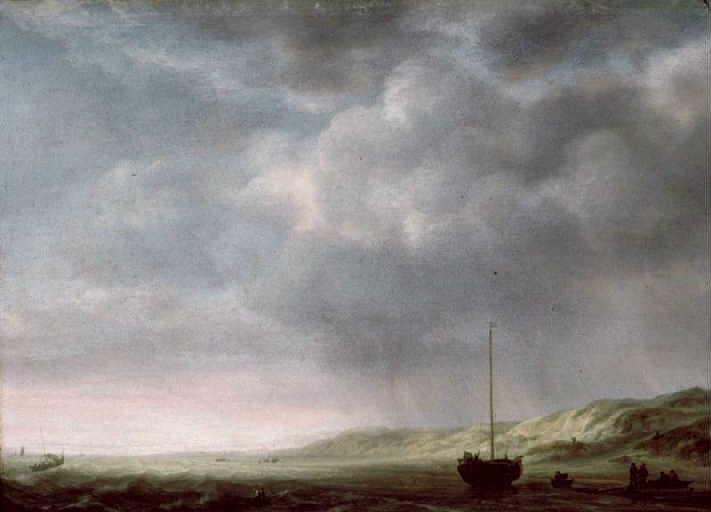 Dunes avec pêcheurs par temps de pluie (Scheveningen ?)