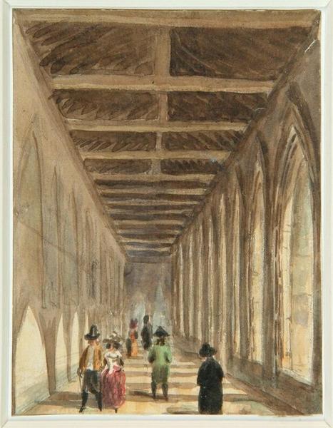 Amiens : vue intérieure de l'une des ailes du cloître du cimetière Saint-Denis, (vers 1825) ; Amiens : cimetière Saint-Denis. Le Cloître (vue intérieure)