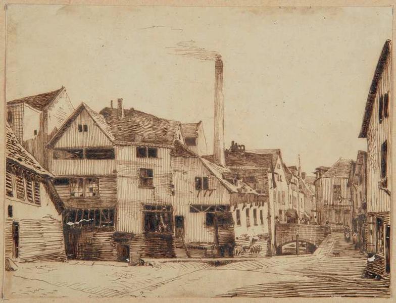 Amiens : teinturerie et maisons ouvrières rue Neuve de la Veillière, (vers 1850) ; Amiens : maisons de la rue Neuve de la Veillière (autre titre)