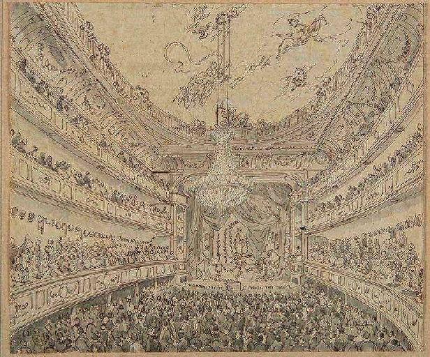 Amiens : l'intérieur du théâtre avant le lever de rideau, (vers 1850) ; Amiens : le Théâtre