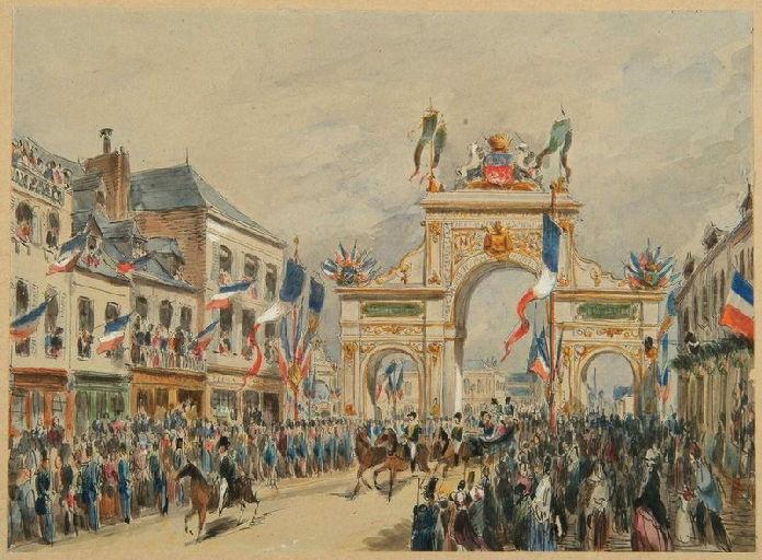 Amiens : arrivée de l'empereur Napoléon III et de l'impératrice, le 28 septembre 1853, (1853) ; Amiens : arrivée de l'Empereur Napoléon III et de l'Impératrice le 28 septembre 1853