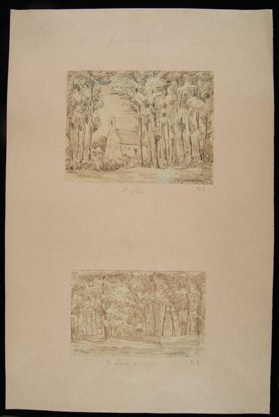 Paysage avec le chevet de l'église d'Aigneville ; Aigneville : Le chevet de l'église (autre titre)