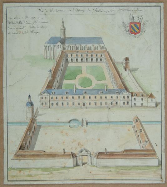 Vue à vol d'oiseau de l'Abbaye de Valloires, située sur la rivière d'Authie ; Argoules : Abbaye de Valloires. (autre titre)