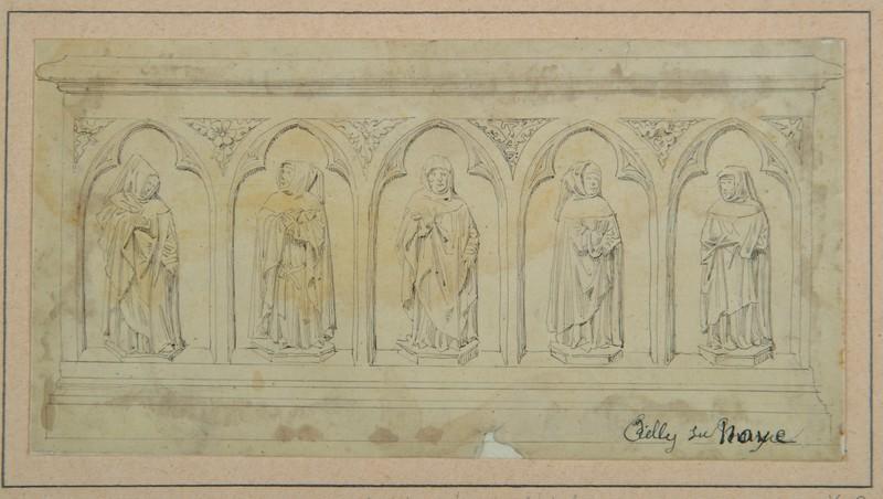 Soubassement de la dalle funéraire de Jean de Hautbourdin et de Jacqueline de la Trémoille, à Ailly-sur-Noye. ; Ailly-sur-Noye : Bas-relief dans l'église (autre titre)