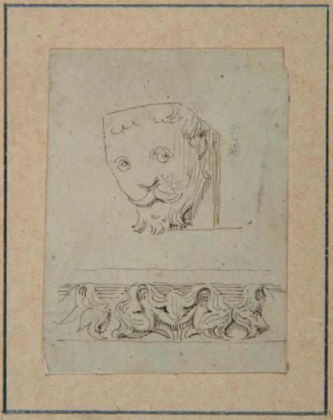 Fragments de corbeau et de frise de l'église de Becquigny ; Becquigny : Corbeau? (autre titre)