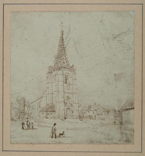 L'église de Bourdon ; Bourdon : Eglise avec sa flèche en pierre (autre titre)