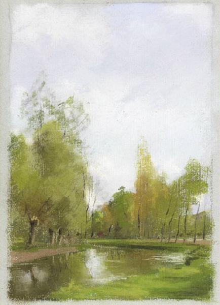 Paysage : Rivière serpentant dans la campagne (titre factice)