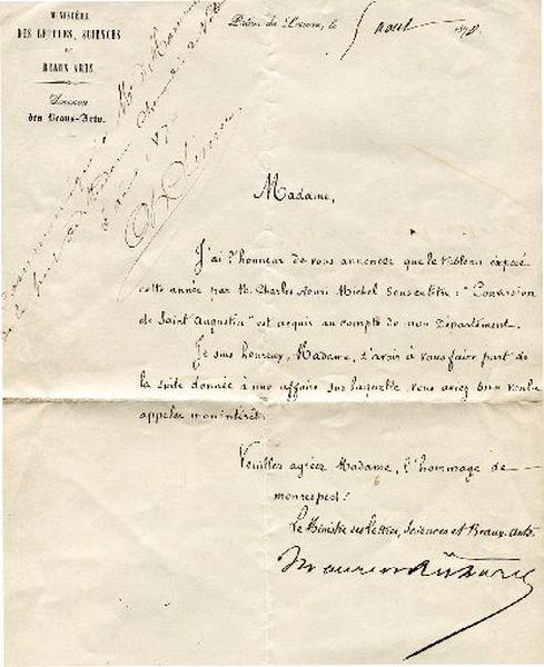 5 août 1870, Palais du Louvre, à Madame Chevandier de Valdrôme