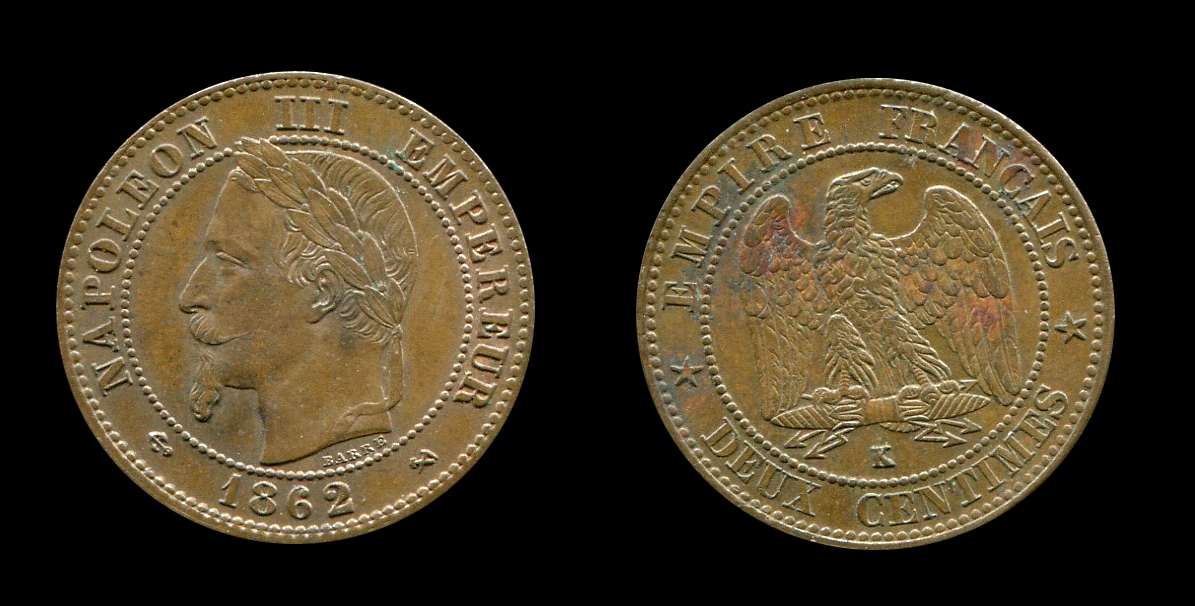 Napoléon III 2 centimes type tête laurée